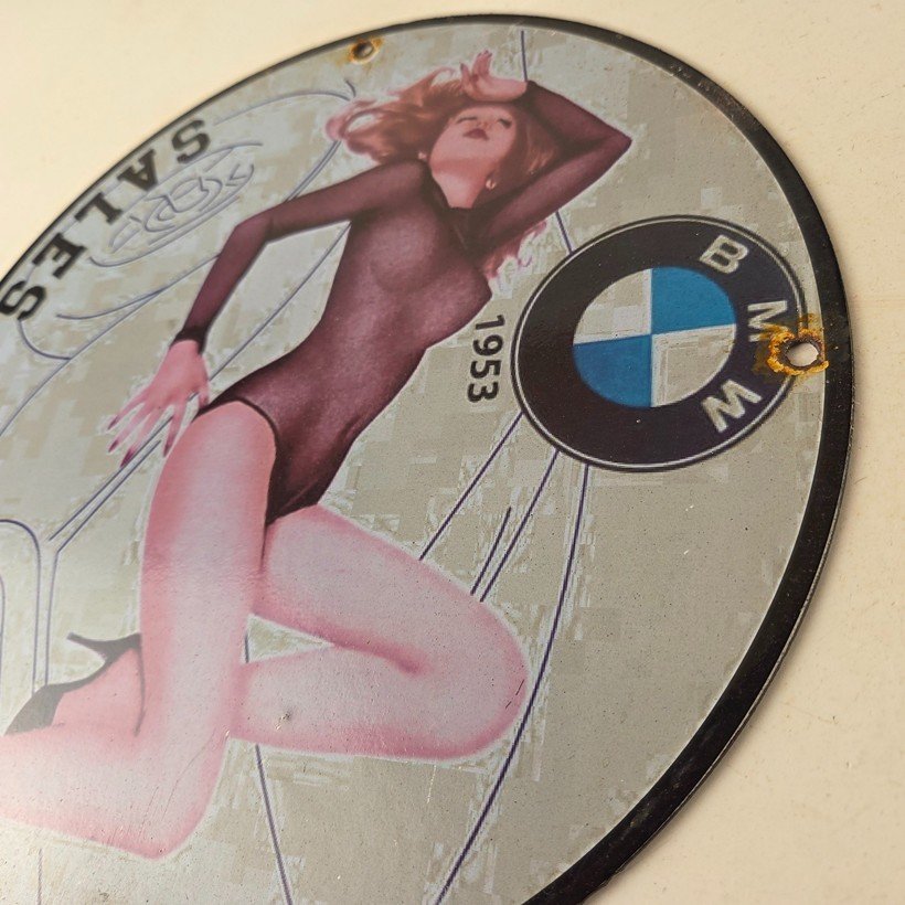 Vintage BMW Sign - Motorcycle Gas Pump Service Auto Porcelain Sign - Image 13