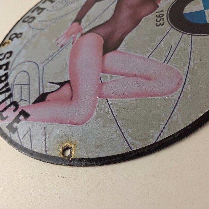 Vintage BMW Sign - Motorcycle Gas Pump Service Auto Porcelain Sign - Image 14