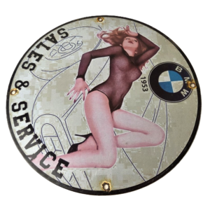Vintage BMW Sign - Motorcycle Gas Pump Service Auto Porcelain Sign