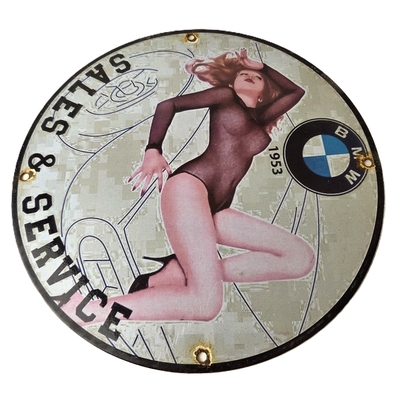 Vintage BMW Sign - Motorcycle Gas Pump Service Auto Porcelain Sign