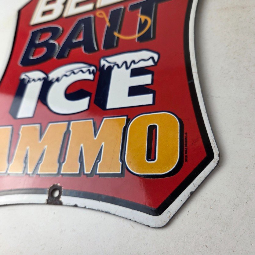 Vintage Beer Bait ICE Ammo Porcelain Sign - Bait Shop Gas Station Sign - Image 14