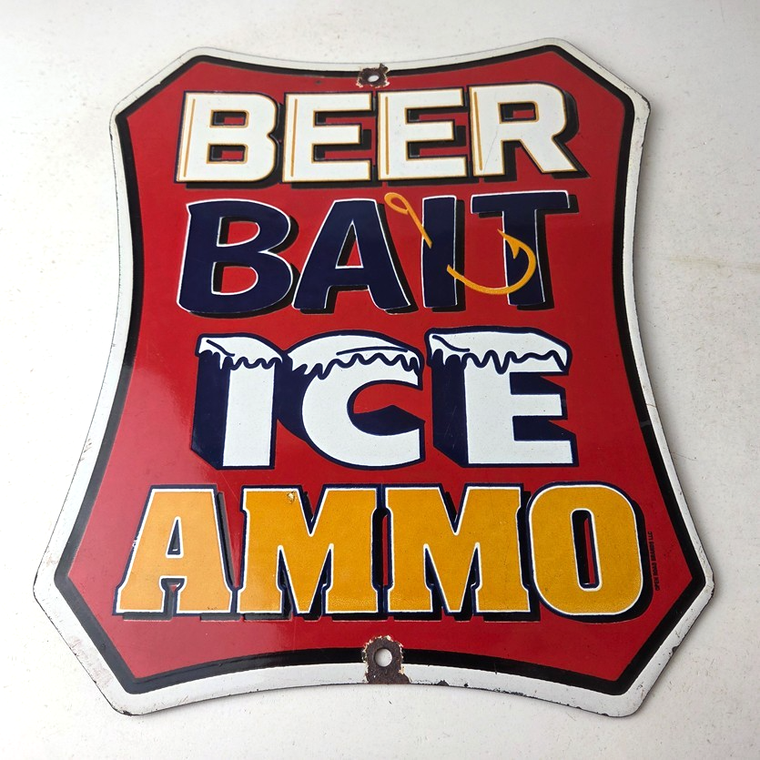Vintage Beer Bait ICE Ammo Porcelain Sign - Bait Shop Gas Station Sign - Image 15
