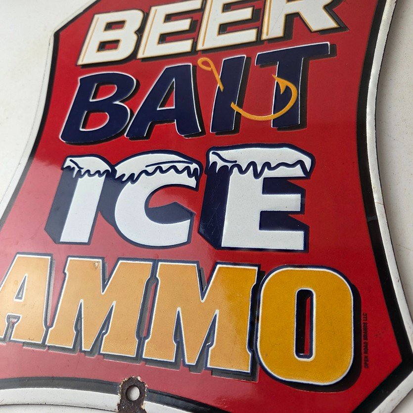 Vintage Beer Bait ICE Ammo Porcelain Sign - Bait Shop Gas Station Sign - Image 4