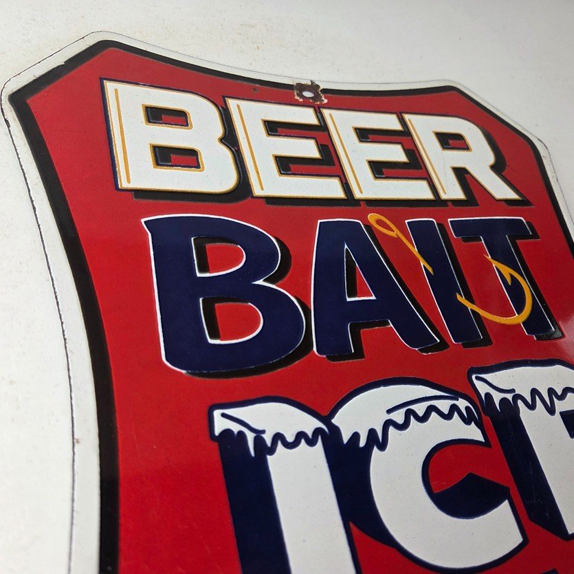 Vintage Beer Bait ICE Ammo Porcelain Sign - Bait Shop Gas Station Sign - Image 5