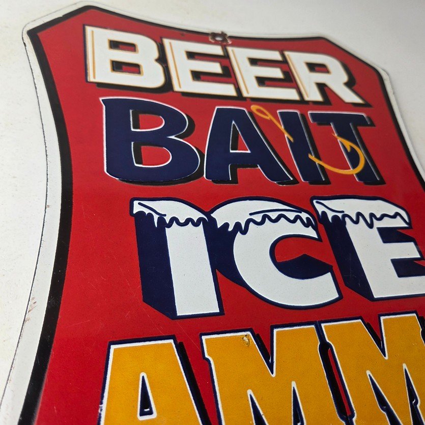 Vintage Beer Bait ICE Ammo Porcelain Sign - Bait Shop Gas Station Sign - Image 6