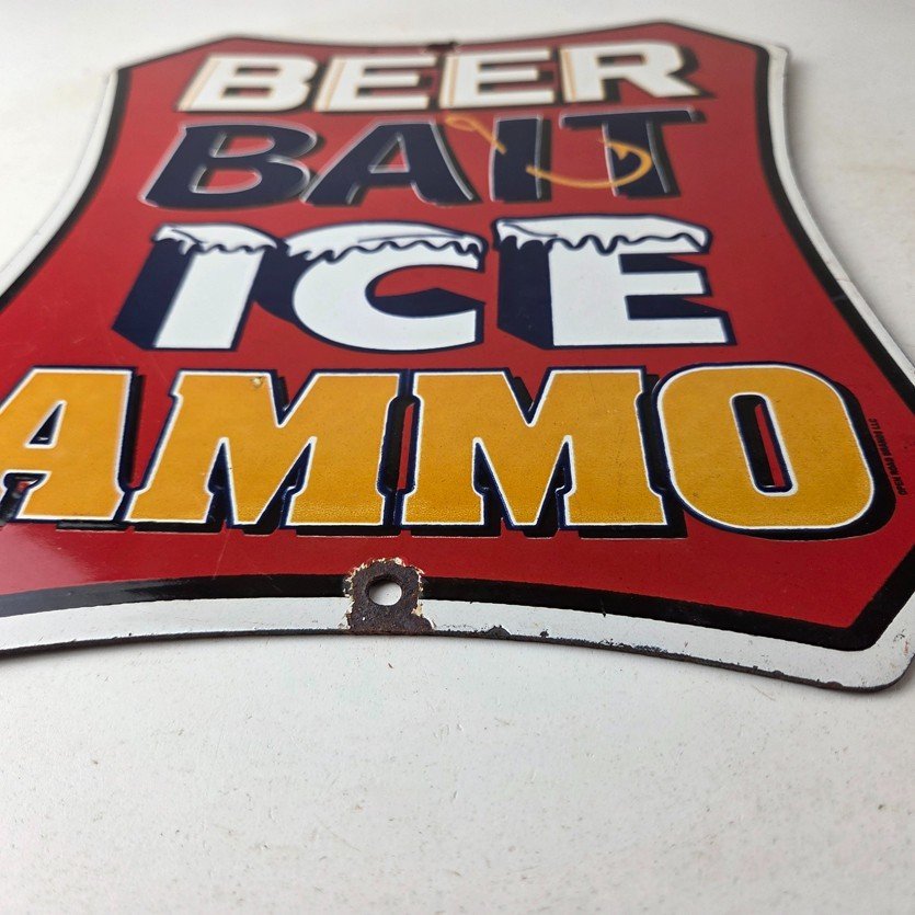 Vintage Beer Bait ICE Ammo Porcelain Sign - Bait Shop Gas Station Sign - Image 10