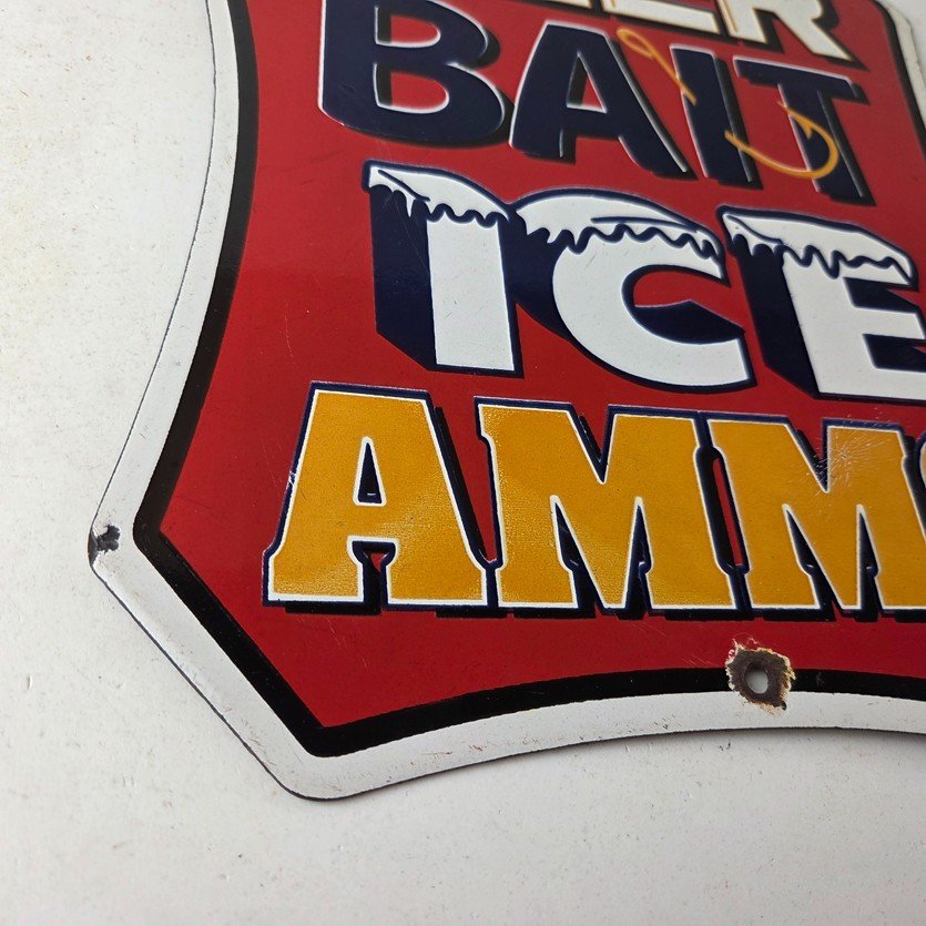 Vintage Beer Bait ICE Ammo Porcelain Sign - Bait Shop Gas Station Sign - Image 11