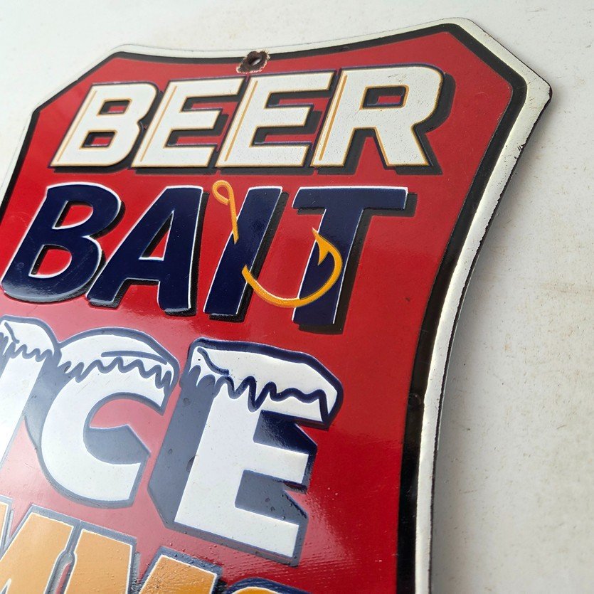 Vintage Beer Bait ICE Ammo Porcelain Sign - Bait Shop Gas Station Sign - Image 12