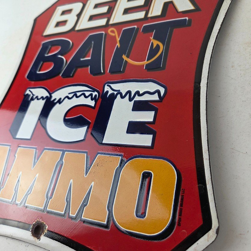Vintage Beer Bait ICE Ammo Porcelain Sign - Bait Shop Gas Station Sign - Image 13