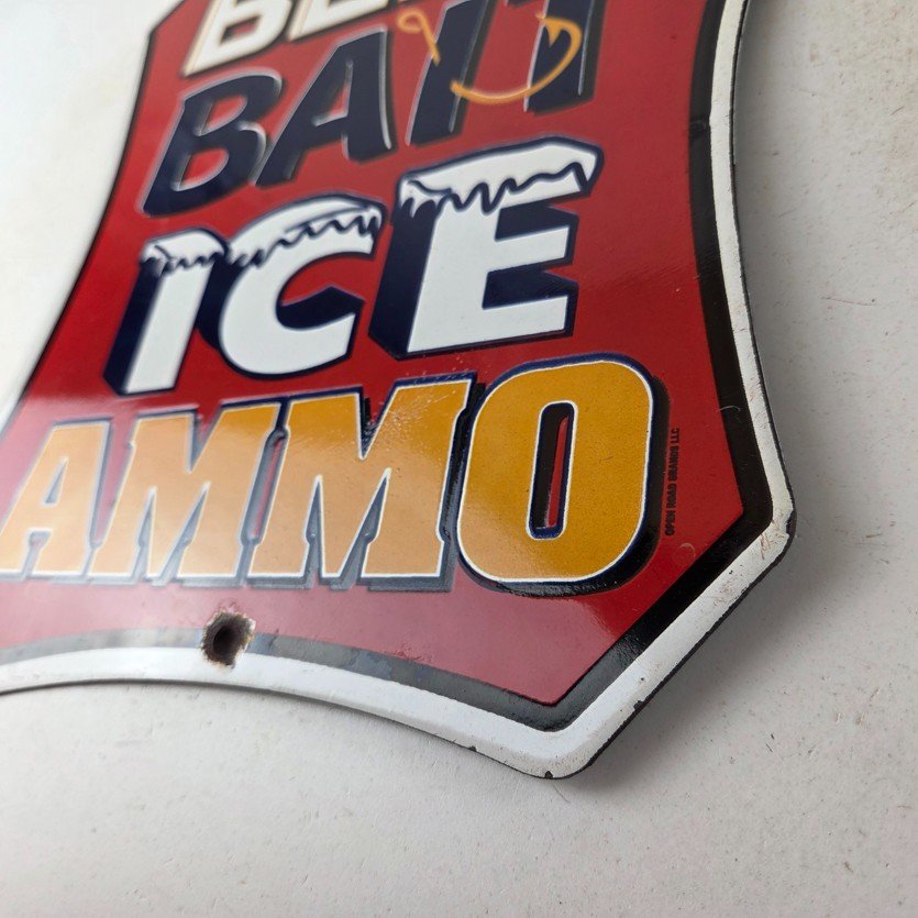 Vintage Beer Bait ICE Ammo Porcelain Sign - Bait Shop Gas Station Sign - Image 14