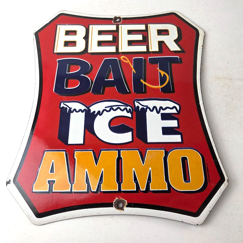 Vintage Beer Bait ICE Ammo Porcelain Sign - Bait Shop Gas Station Sign - Image 15