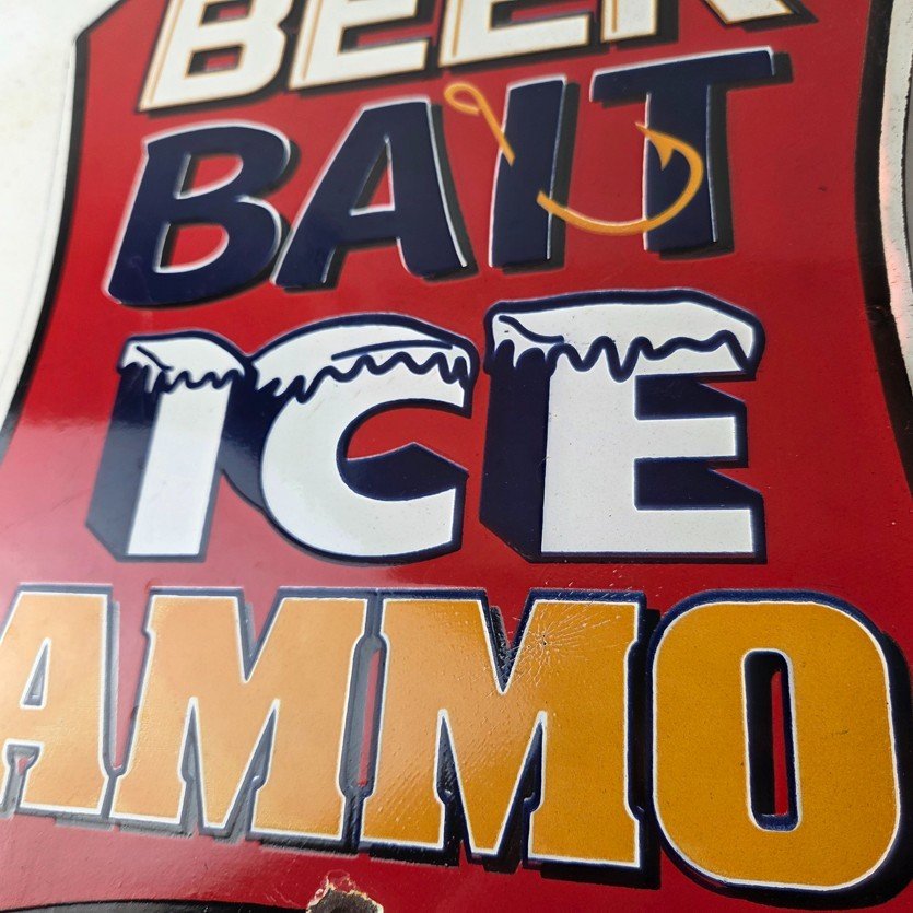 Vintage Beer Bait ICE Ammo Porcelain Sign - Bait Shop Gas Station Sign - Image 4