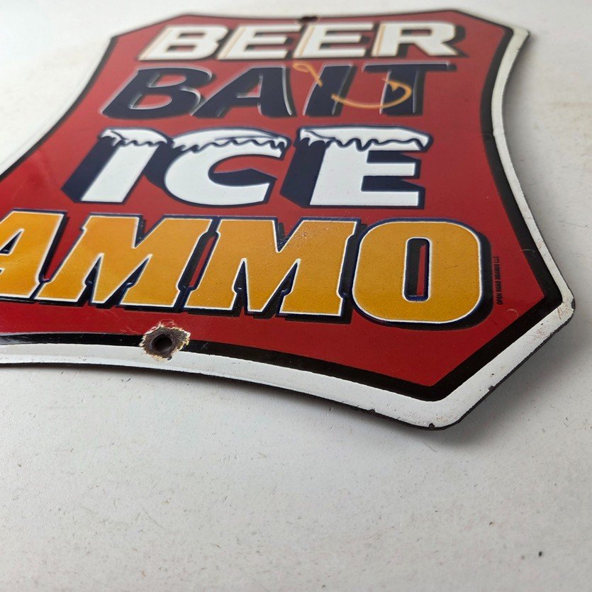 Vintage Beer Bait ICE Ammo Porcelain Sign - Bait Shop Gas Station Sign - Image 10