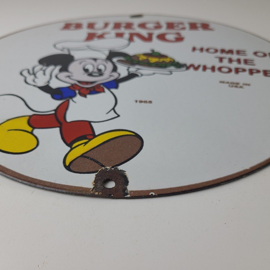 Vintage Burger King Porcelain - Fast Food Burgers Diner Drive Thru Gas Pump Sign - Image 11