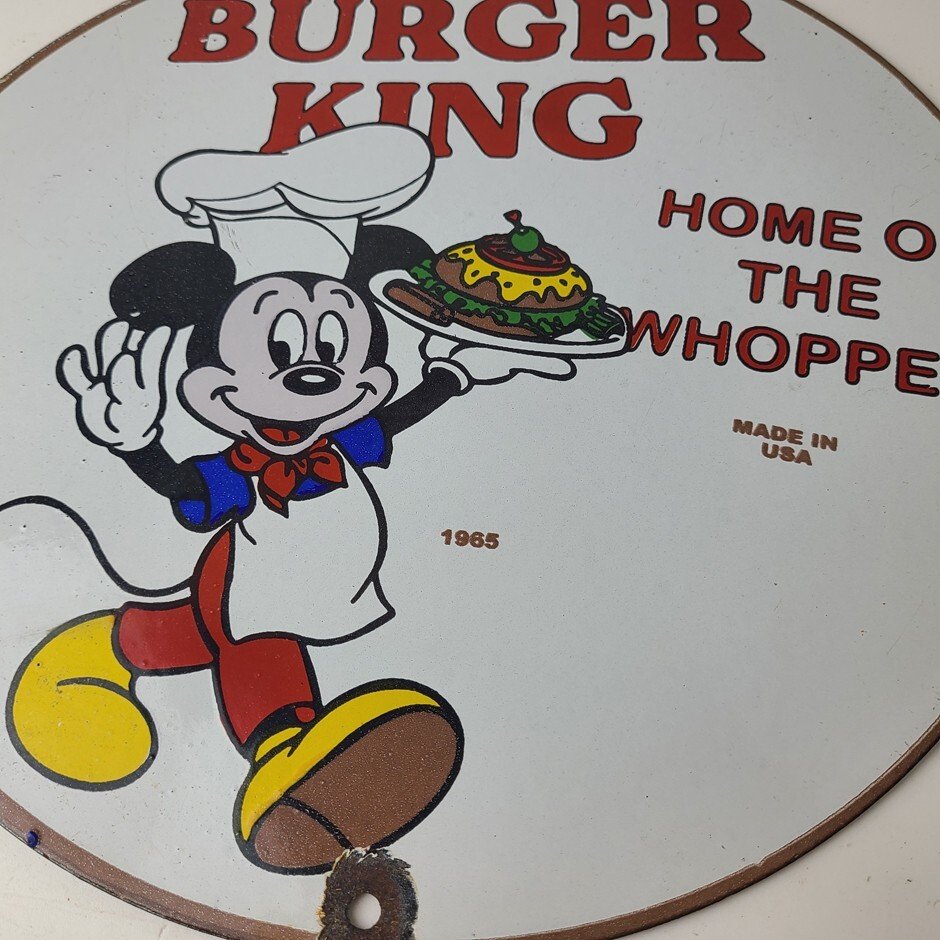 Vintage Burger King Porcelain - Fast Food Burgers Diner Drive Thru Gas Pump Sign - Image 4