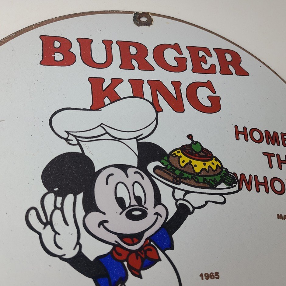 Vintage Burger King Porcelain - Fast Food Burgers Diner Drive Thru Gas Pump Sign - Image 5