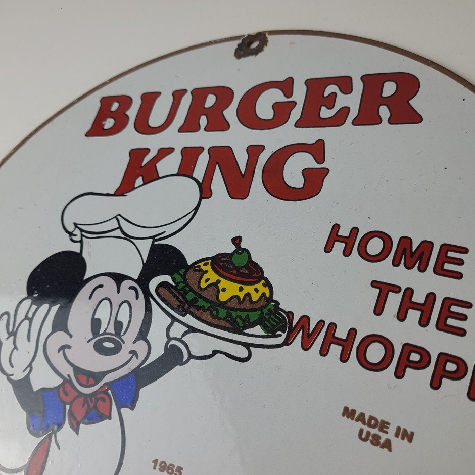 Vintage Burger King Porcelain - Fast Food Burgers Diner Drive Thru Gas Pump Sign - Image 8