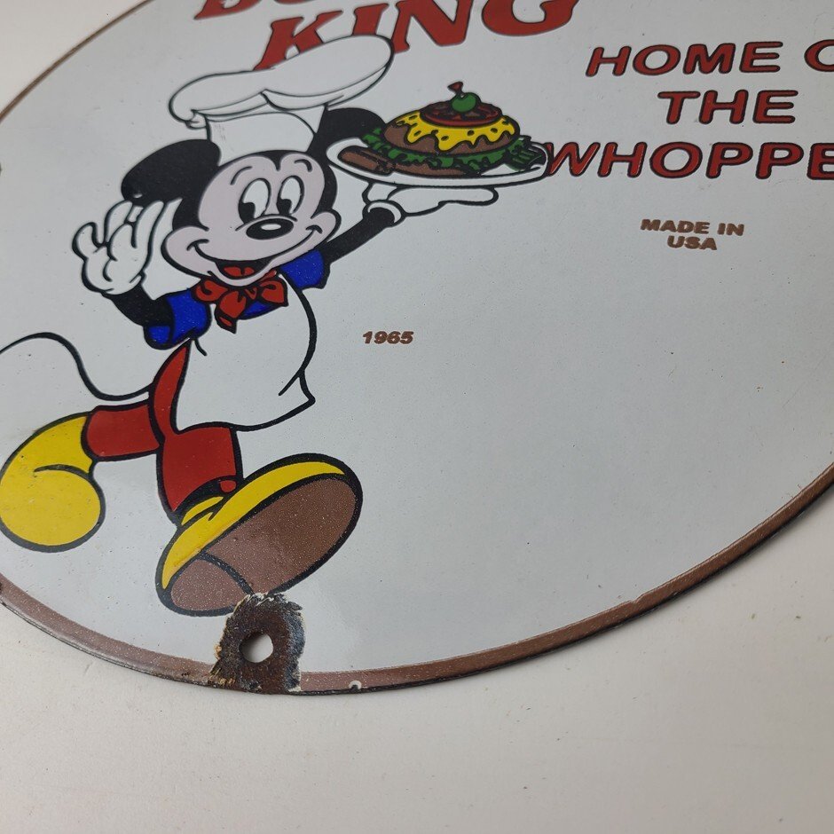 Vintage Burger King Porcelain - Fast Food Burgers Diner Drive Thru Gas Pump Sign - Image 10