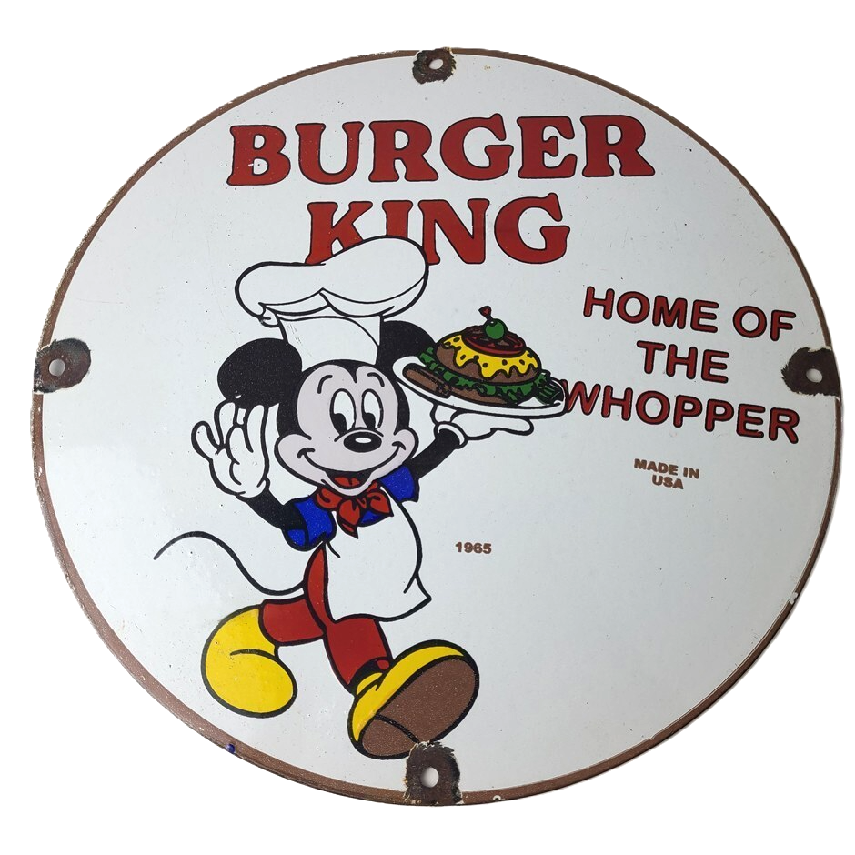 Vintage Burger King Porcelain - Fast Food Burgers Diner Drive Thru Gas Pump Sign