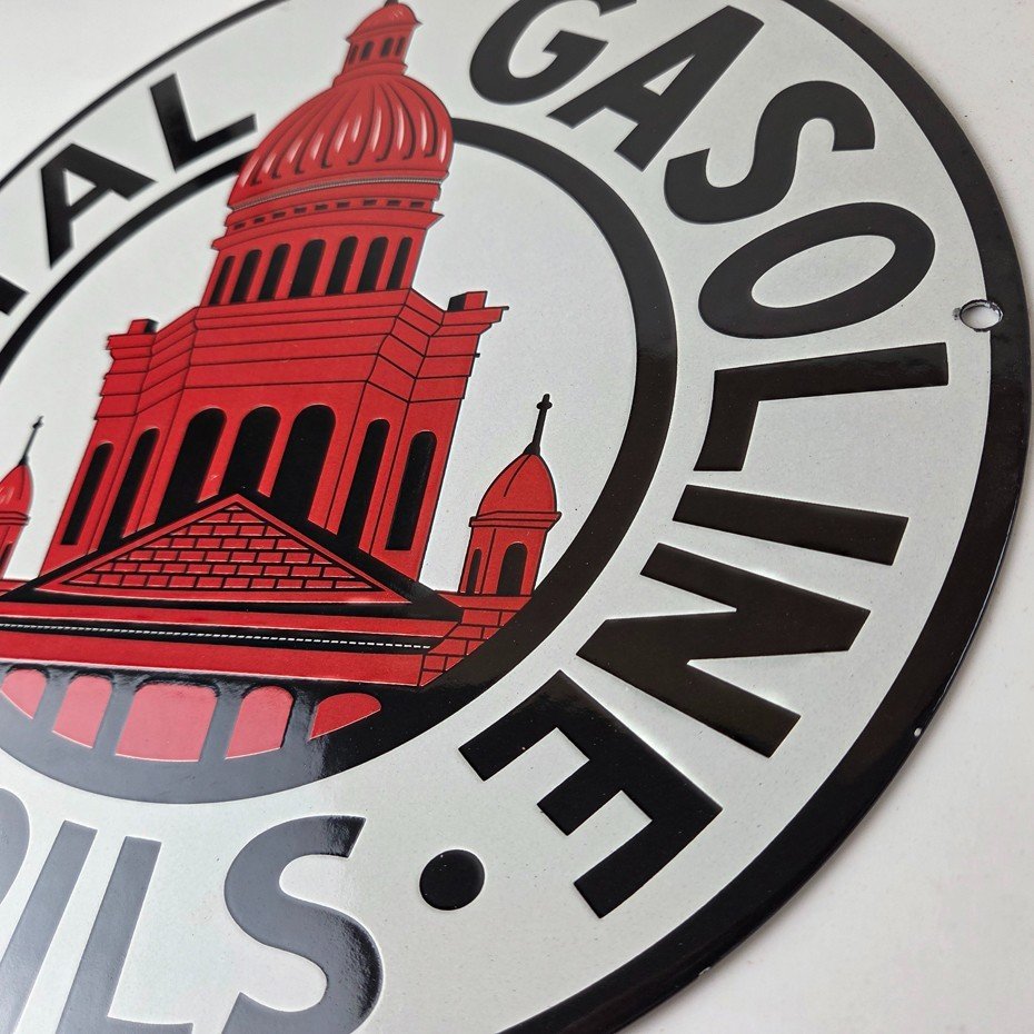 Vintage Capital Gasoline Sign - Gas Motor Oil Pump Plate Porcelain Sign - Image 13