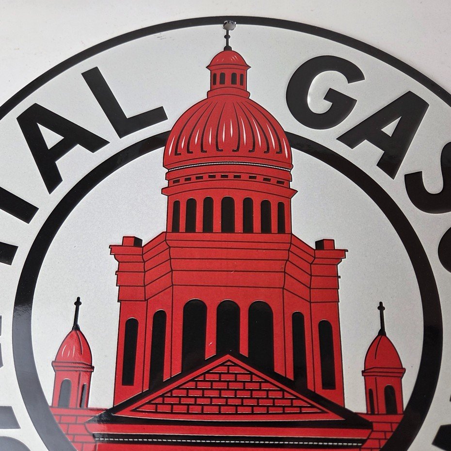Vintage Capital Gasoline Sign - Gas Motor Oil Pump Plate Porcelain Sign - Image 3