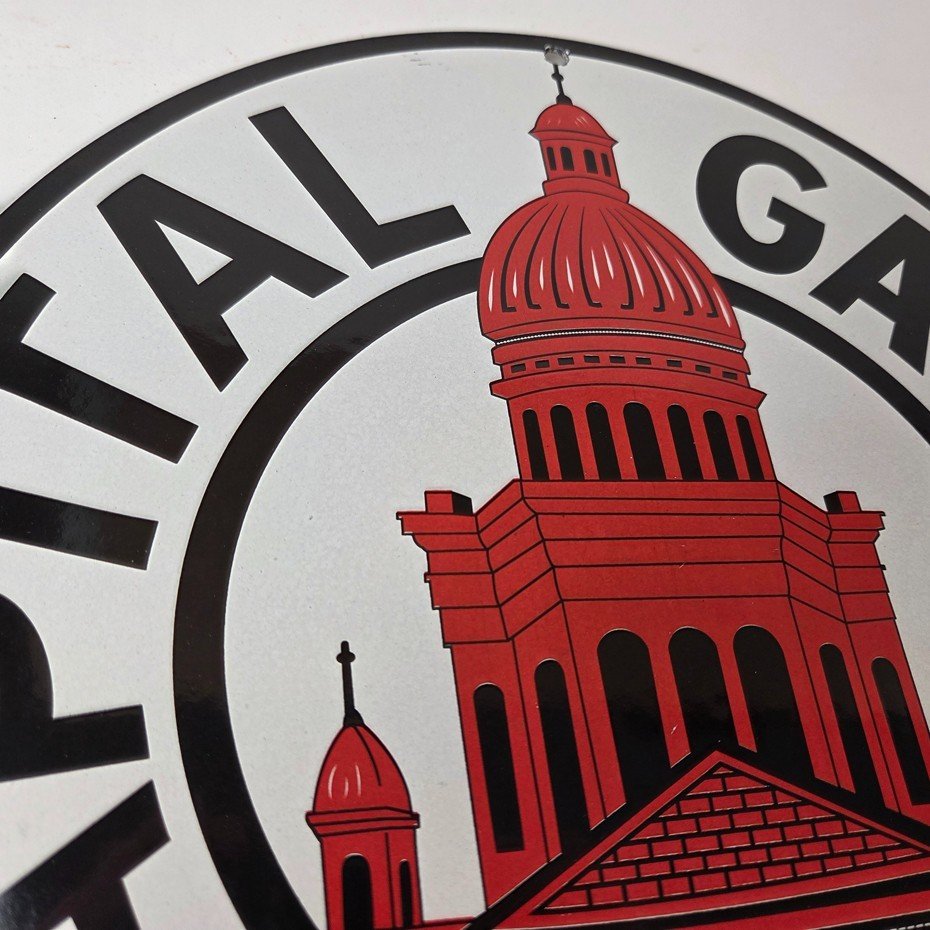 Vintage Capital Gasoline Sign - Gas Motor Oil Pump Plate Porcelain Sign - Image 5