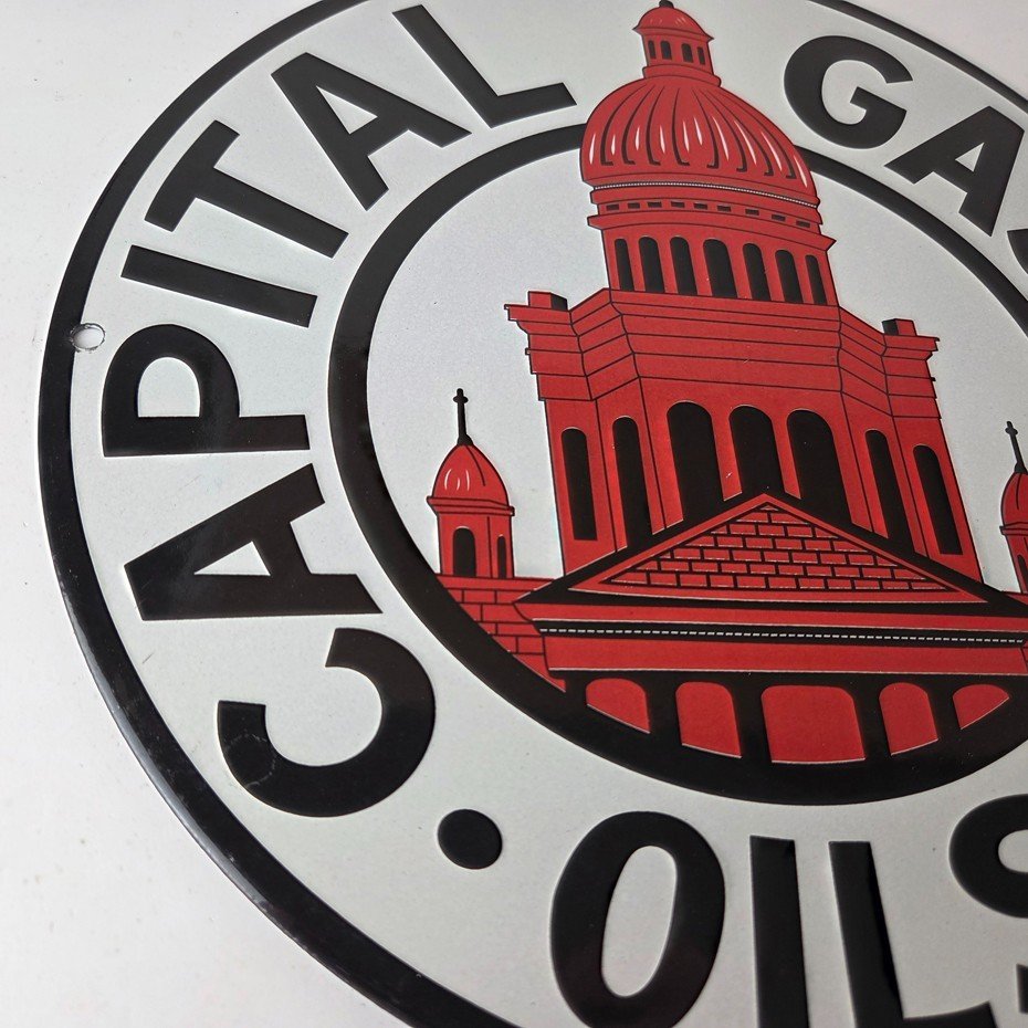 Vintage Capital Gasoline Sign - Gas Motor Oil Pump Plate Porcelain Sign - Image 6