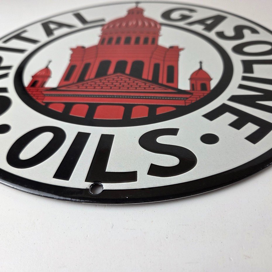 Vintage Capital Gasoline Sign - Gas Motor Oil Pump Plate Porcelain Sign - Image 10
