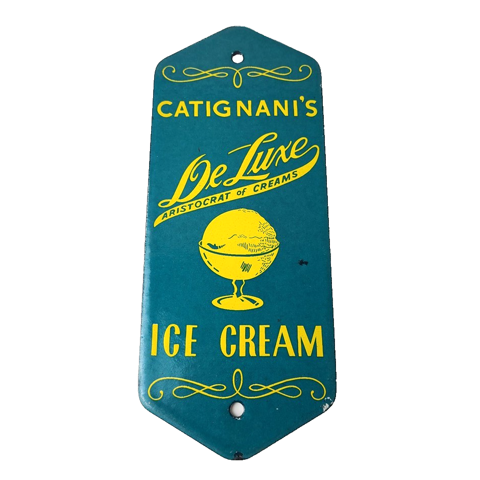 Vintage Catignani's Ice Cream Porcelain Sign - Dairy Milk Service Gas Pump Sign