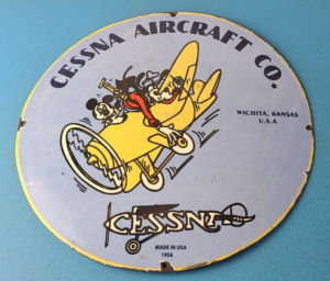 Vintage Cessna Aircraft Sign Mickey Mouse Gas Airplane Porcelain Sign 305884981639