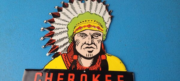 Vintage Cherokee Indian Porcelain Sign Native American Gas Pump Sign Smokies 305710677009 2