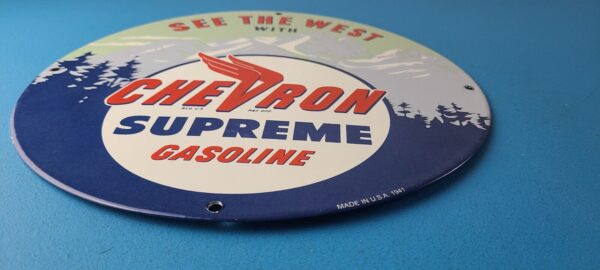 Vintage Chevron Gasoline Sign West Supreme Gas Pump Service Porcelain Sign 305557340049 10