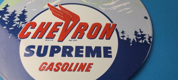 Vintage Chevron Gasoline Sign West Supreme Gas Pump Service Porcelain Sign 305557340049 11