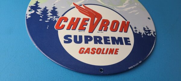 Vintage Chevron Gasoline Sign West Supreme Gas Pump Service Porcelain Sign 305557340049 6