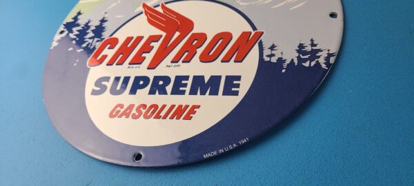 Vintage Chevron Gasoline Sign West Supreme Gas Pump Service Porcelain Sign 305557340049 9