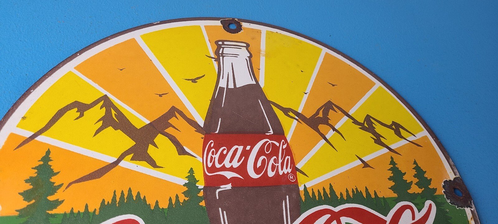 Vintage Coca Cola Porcelain Sign - Shop Soda Bottles Gas Pump Service Sign - Image 5