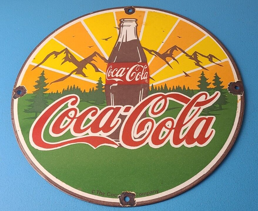 Vintage Coca Cola Porcelain Sign - Shop Soda Bottles Gas Pump Service Sign