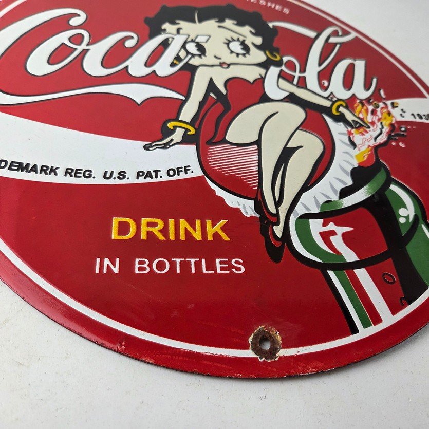 Vintage Coca Cola Sign - Betty Boop Bottle Gas Pump Porcelain Ad Sign - Image 11