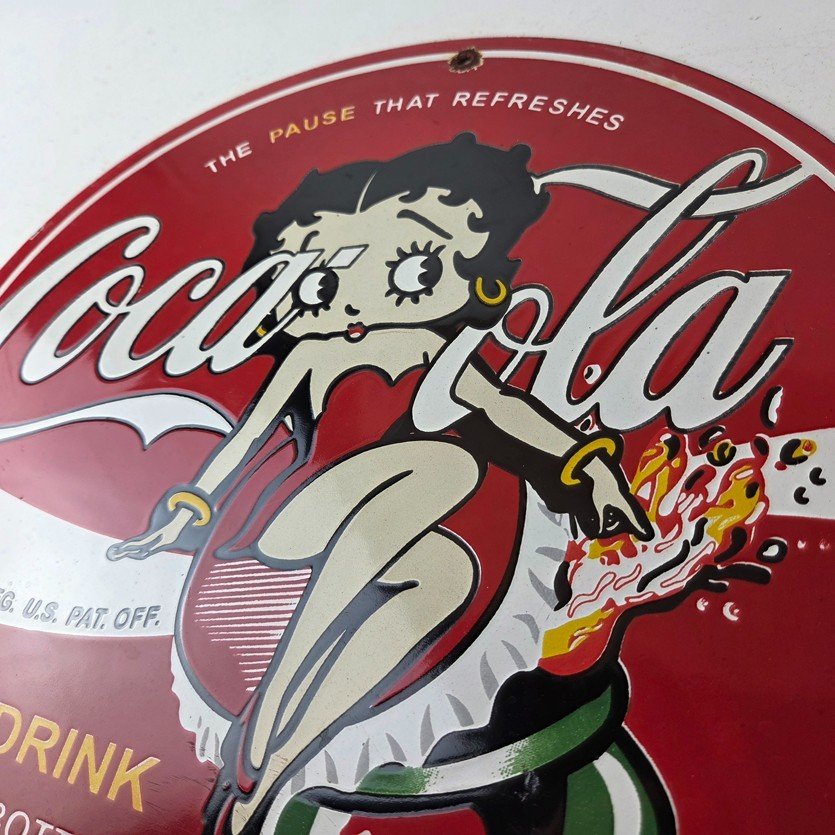Vintage Coca Cola Sign - Betty Boop Bottle Gas Pump Porcelain Ad Sign - Image 12