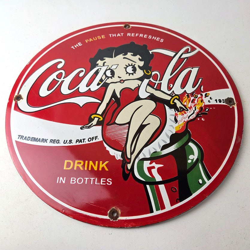 Vintage Coca Cola Sign - Betty Boop Bottle Gas Pump Porcelain Ad Sign - Image 15