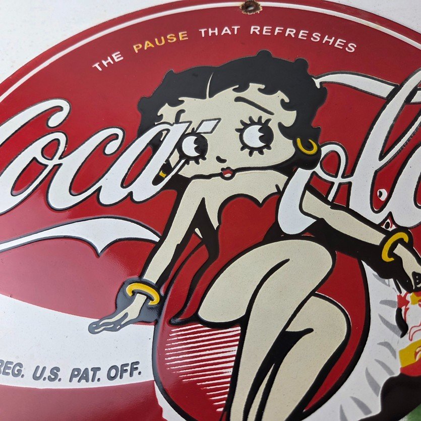 Vintage Coca Cola Sign - Betty Boop Bottle Gas Pump Porcelain Ad Sign - Image 3