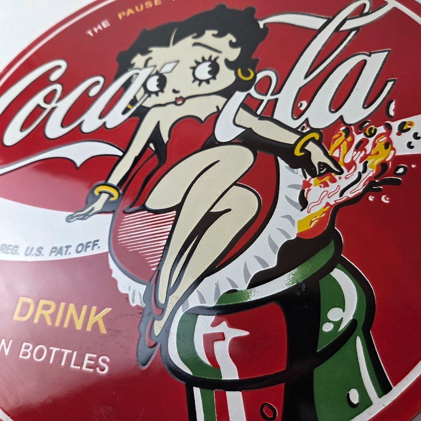 Vintage Coca Cola Sign - Betty Boop Bottle Gas Pump Porcelain Ad Sign - Image 4