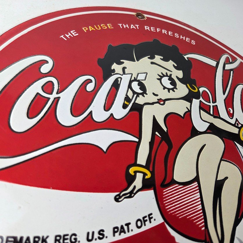 Vintage Coca Cola Sign - Betty Boop Bottle Gas Pump Porcelain Ad Sign - Image 5