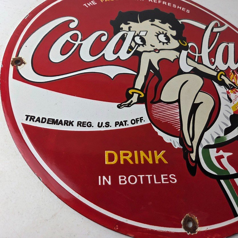 Vintage Coca Cola Sign - Betty Boop Bottle Gas Pump Porcelain Ad Sign - Image 6