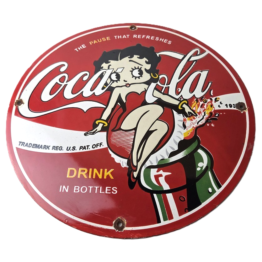 Vintage Coca Cola Sign - Betty Boop Bottle Gas Pump Porcelain Ad Sign