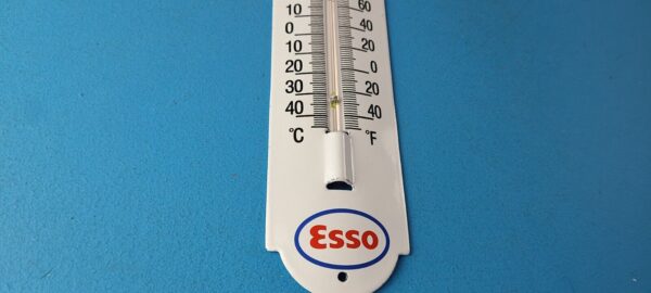 Vintage Esso Gas Sign Service Station Pump Ad Sign on Porcelain Thermometer 305889904179 5