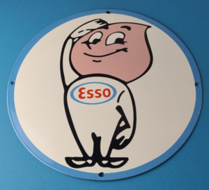 Vintage Esso Gasoline Porcelain Sign Oil Drop Boy Gas Service Station Sign 305891059209