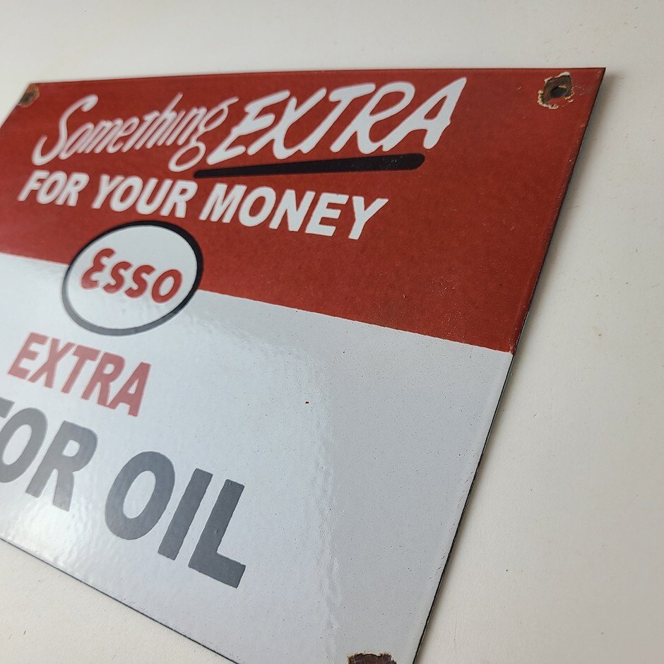Vintage Esso Gasoline Sign - Extra Gas Service Pump Advertisement Porcelain Sign - Image 8