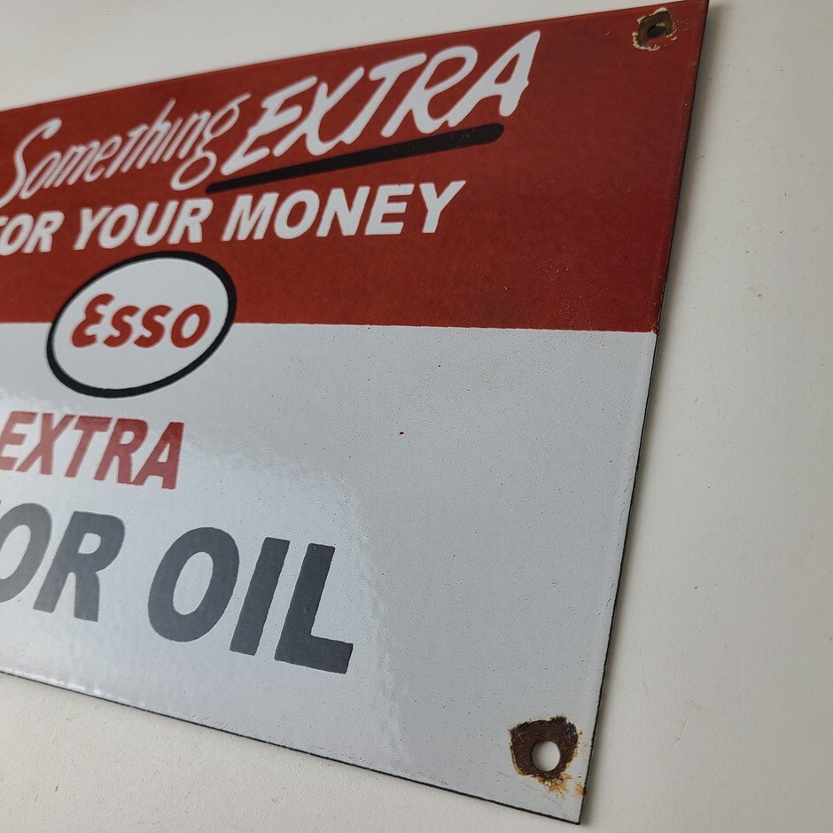 Vintage Esso Gasoline Sign - Extra Gas Service Pump Advertisement Porcelain Sign - Image 9