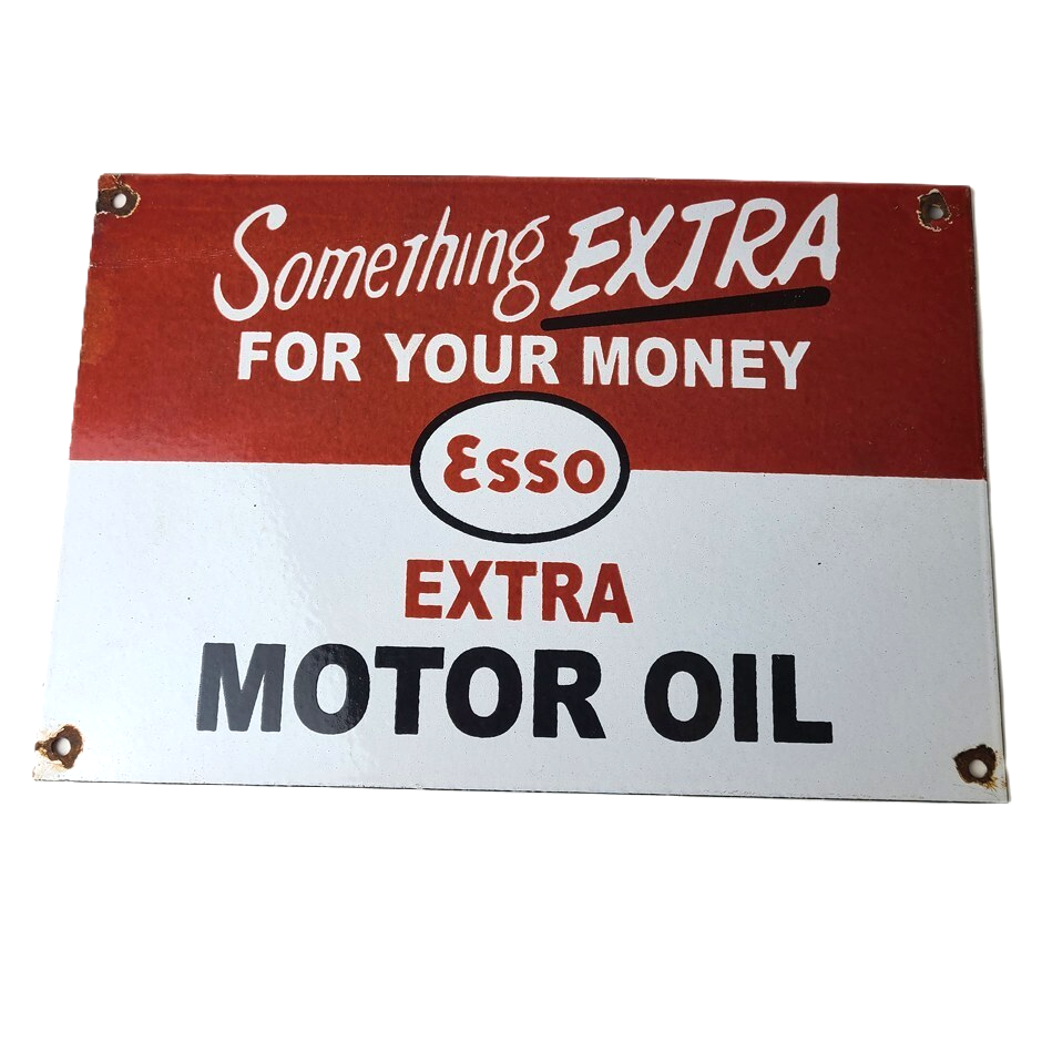 Vintage Esso Gasoline Sign - Extra Gas Service Pump Advertisement Porcelain Sign